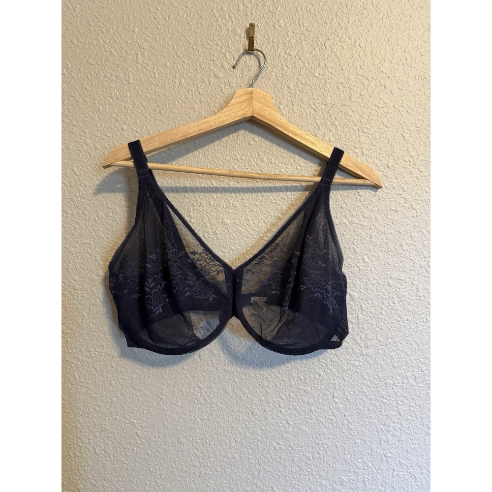 Gossard Glossies Lace Bra Underwired Unlined Size 38I Blue Sheer Mesh